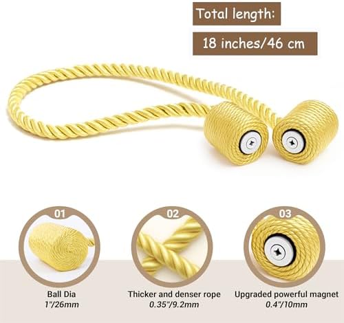 Hion Magnetic Curtain Tiebacks Golden 2pcs, Curtain Tiebacks Buckles Holdbacks Holders Hooks Clip for Home Bedroom Office Decorative Curtain