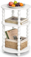 3-Tier Round Side Table, Small End Table with Solid Wood Spindle Legs White