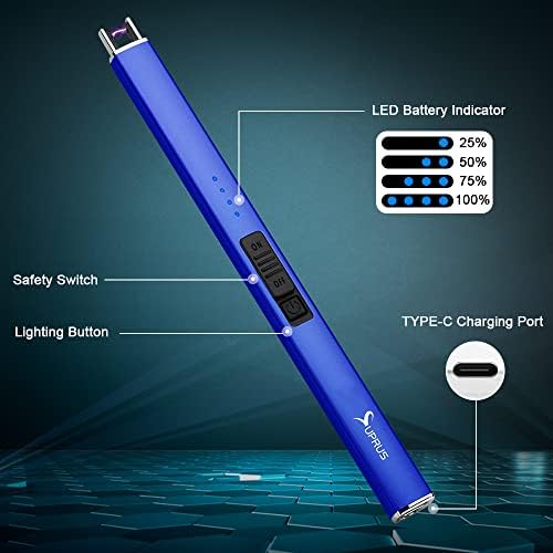SUPRUS Electric Lighter Arc Windproof Flameless USB Rechargeable Lighter with Safety Lock for Candle BBQ Camping (Dark Blue)