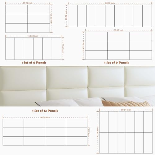 IFNOW Wall Mounted Headboard, Peel and Stick Panels, White, Queen