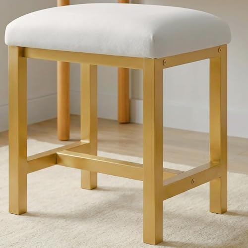 Small Vanity Stool, Cute Vanity Stools with Cushion, White Gold Makeup Vanity Chair for Small Spaces, Living Room, Bedroom, Bathroom, Entryway, Ottoman Foot Rest for Couch Sillas Modern