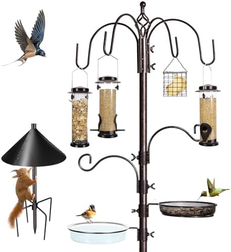 YINGYM 6-Hook Bird Feeding Station Kit with Squirrel Baffle, 94 Inch