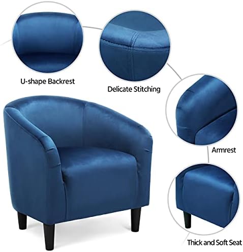 Yaheetech Small 25.5in Wide Velvet Barrel Accent Chair Bedroom, Pagoda Blue