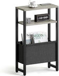 Narrow Side Table, Slim End Table with Magazine Rack, Skinny Bedside Table for Small Spaces, 3 Tier Sofa Couch Table Nightstand for Living Room, Bedroom,Oak Grey LET503Q