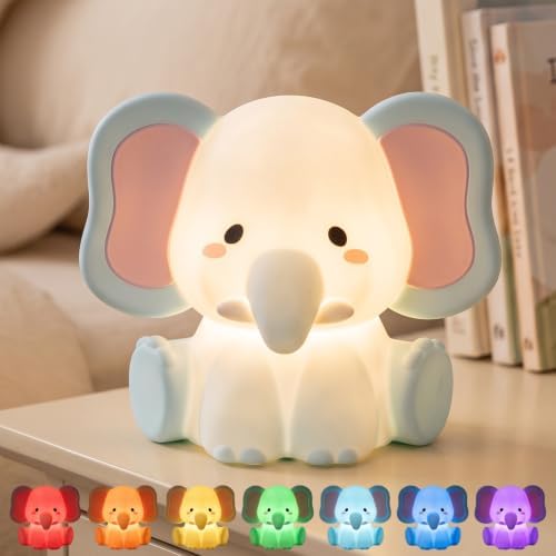 AVEKI Elephant Night Light, Silicone Touch Bedside Lamp (Blue)
