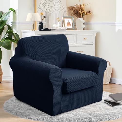 2 Pieces Stretch Chair Cover for Sofa Slipcover, 1 Seat, Navy