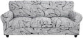 SearchI Stretch Sofa Cover Printed Couch Cover, Floral Pattern 4 Pieces Sofa Slipcover with 3 Separate Cushion Cover, Washable Furniture Protector for Living Room(Sofa, Grey Lotus+White)