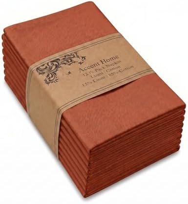 ACCENTHOME Rust Cotton Linen Napkin Set of 12 18x18 inch Dinner Napkins