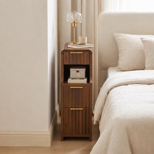 8 Inch Narrow Nightstand, 3 Drawers & Shelf, 1 Pack