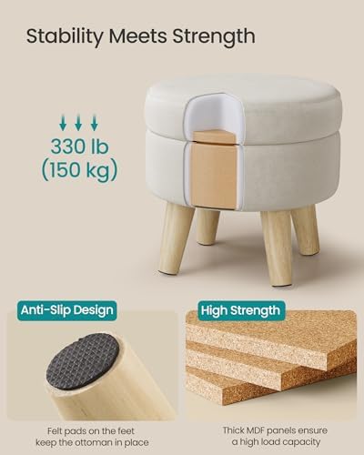 SONGMICS Foot Stool Ottoman, Small Storage Ottoman with Legs, 12.2 Inches