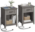 VASAGLE Farmhouse Nightstands with Charging Station, 1 Drawer, Set of 2