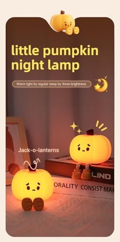 ATSUI Pumpkin Night Light, Halloween LED Squishy Novelty Lamp, Food Grade Silicone, Dimmable, Rechargeable Breastfeeding Nursery Nightlight for Desk Decor, Funny Gifts Stuff for Kids Women Boys Girls