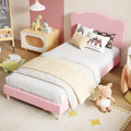 Garvee Upholstered Full Size Bed Frame for Kids with Scallop Headboard, Cute Velvet Full Bed for Girls, Boys, Sturdy Platform Bed, No Box Spring Needed, Wooden Slats, Noise Free, Pink