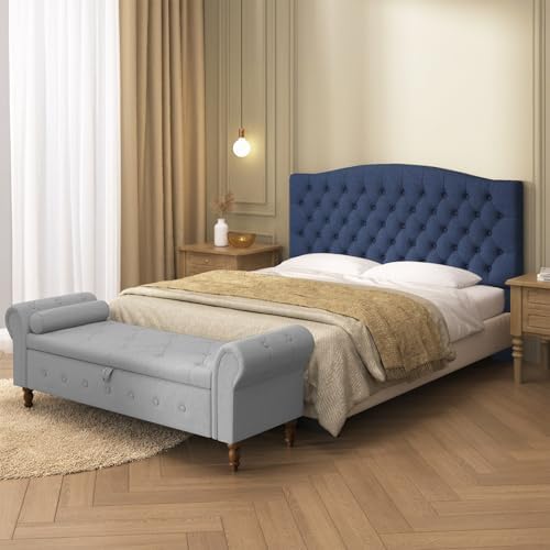 Furpopup Linen Queen Size Headboard Only, Upholstered Wall mount, Navy Blue