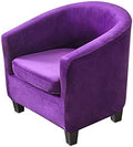 MIFXIN 2 Piece Velvet Tub Chair Covers with Cushion Cover Stretch Soft Removable Tub Chair Slipcovers Armchair Sofa Couch Furniture Protector Cover for Living Room Club Bar Counter (Purple)