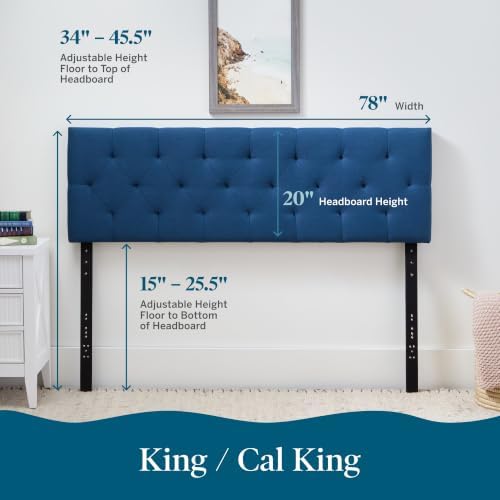 LUCID Mid-Rise Upholstered Headboard, Tufted, Cobalt, King/Cal King Size