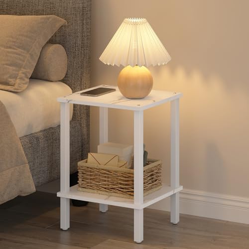 TUTOTAK End Table, Set of 2, Side Table, Nightstand, 2-Tier Storage Shelf