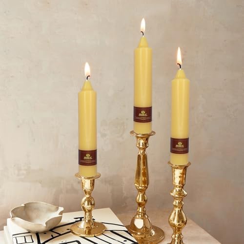 NJAO HOO Natural Beeswax Short Taper Candles 7 Inch Candlesticks Dripless Pure Beeswax Candles for Home Dinner Nontoxic Candles, 4 Pack