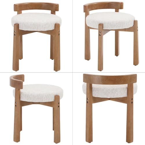 Ya-Home Modern Vanity Chair Upholstered Small Ottoman Footstool, Make Up Stool Chenille Fabric with Wooden Frame for Living Room Bedrooms, 2PCS, Cream