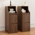 Fluted Narrow Nightstand Set of 2, Mid Century Modern Small Bedside Table with 2 Drawers, Wooden Skinny Vintage Side Table, Night Stand, Slim End Table for Bedroom, Walnut, Brown