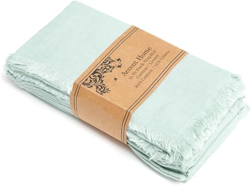 Accent Home Teal Linen Cloth Napkins, Set of 12, 18x18 Inches