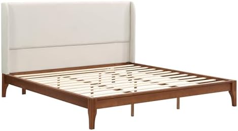 GDFStudio Ceyety King Size Wingback High Headboard, Upholstered Linen Fabric Headboard, Bamboo Wood, Easy Assembly, 48''H, Tan