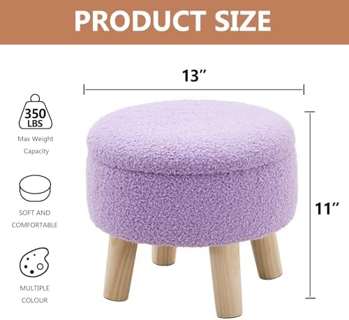 Wimarsbon Round Storage Ottoman,Footstool with Padded Seat and Wood Legs