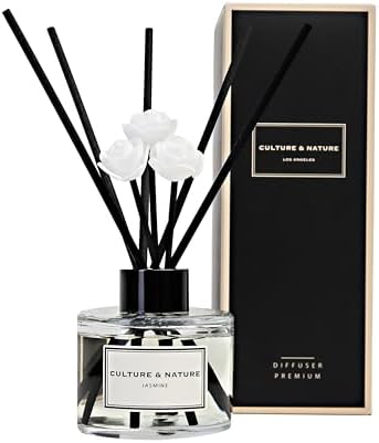 CULTURE & NATURE Reed Diffuser Set 4oz (120ml) Jasmine Scented Diffuser with Sticks Home Fragrance Reed Diffuser for Bathroom Shelf Decor
