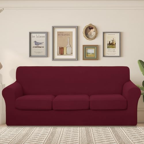 U-NICE HOME 4 Pieces Stretch Couch Cover Sofa Slipcover, Burgundy