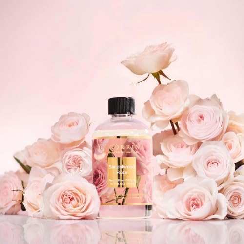 Cocorrína Reed Diffuser Refill Sandalwood Rose 10.15oz (300ml) with 8 Sticks - Premium Long-Lasting Floral Essential Oil, Home Fragrance for Bedroom, Bathroom Home Decor