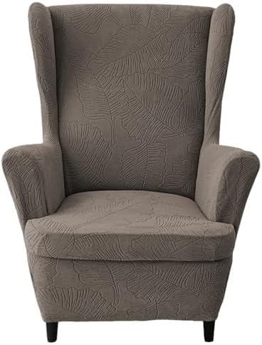 HAOYONG 2 Piece Wingback Chair Covers Stretch Wing Chair Slipcover Jacquard Wing Back Chair Covers with Arms Washable Spandex Fabric Armchair Cover Protection Furniture for Living Room and Bedroom