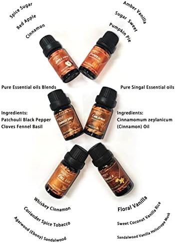 HIQILI Spice Fragrance Oil, Scented Oil 6x10ml for Candle Making Soap Slime, Fall Essential Oils for Diffuser Home, Cinnamon Pumpkin Vanilla Apple Cider Harvest Spice Fall Leaf, Christmas (Pack of 2)