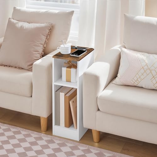 MAHANCRIS Narrow Nightstand, Narrow End Table with Charging Station