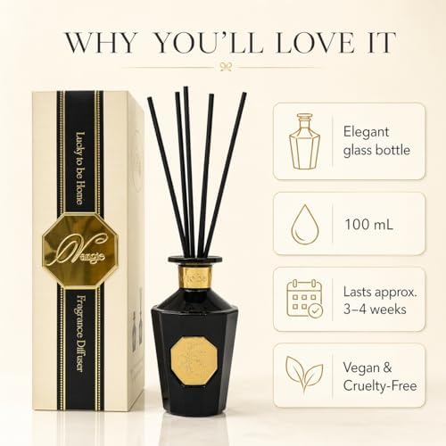 VANGIE Luxury Reed Diffuser for Home – Black Forest Fragrance | Warm Woody Home Scent | Elegant Glass Bottle with Rattan Reeds | Long-Lasting Home Fragrance | Decorative Gift for Living Room Bedroom