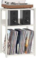 LELELINKY Large White Record Player Stand, 3 Tier 18" Wide Big End Table with Vinyl Storage Up to 130 Albums, Industrial Turntable Printer Tables, Modern Side Tables for Living Room, Bedroom, Office