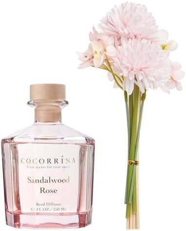 COCORRÍNA Reed Diffuser - Sandalwood Rose 8.5 Fl.oz Flower Reed Diffuser Set with 8 Sticks, Home Fragrance Reed Diffuser for Home Bedroom Office Bathroom Shelf Decor (Master Collection)