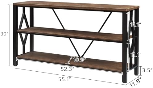 HOMISSUE Sofa Console Table, Rustic Console Table with 3-Tier Storage, Engineered Wood Sofa Tables with Open Shelves, Heavy Duty Entryway Tables for Living Room, Hallway (55 Inch, Rustic Brown)