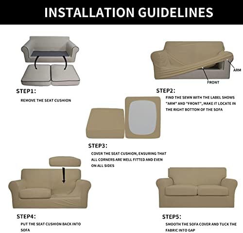 Easy-Going 3 Pieces Stretch Soft Couch Cover for Dogs - Washable Sofa Slipcover for 2 Separate Cushion Couch - Elastic Furniture Protector for Pets, Kids (Loveseat, Tan, Medium)