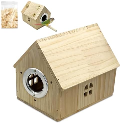 PINVNBY Parakeet Nesting Box Wooden Bird House for Cage Parrot Breeding Mating Box for Lovebirds CockatielFinch Cockatoo Canary and Small and Medium-Sized Birds (L: 7.91 * 6.81 * 6.69 inch)