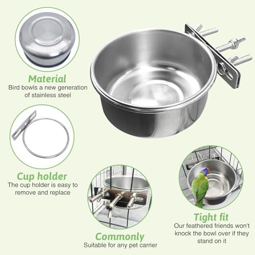 Tfwadmx 8 Pcs Bird Feeding Dish Cups,Parrot Food Bowl Clamp Holder Coop Cup Bird Cage Water Bowl for Parakeet African Greys Conure Cockatiels Lovebird Budgie Chinchilla