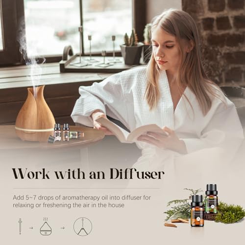 Woody & Herbal Essential Oils Set - TOP 14 Fragrance Oil for Diffusers, Aromatherapy, Candle Making - Sandalwood, Cedarwood, Teakwood, Vetiver Aromatherapy Scented Oils (5ml)