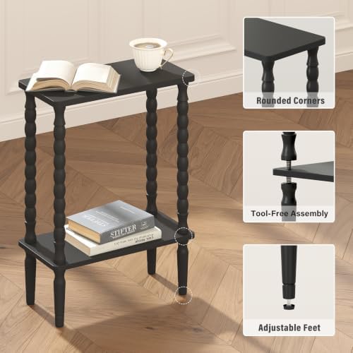 TUTOTAK Narrow Side Table with Solid Wood Legs, 2-Tier Small End Table