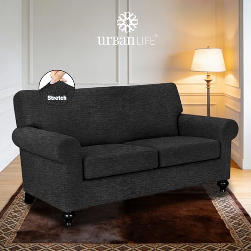 URBANLIFE 3-Piece Stretch Sofa Covers for 2 Cushion Couch, Black