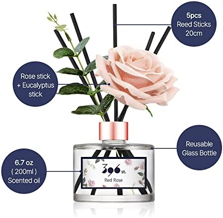 396 st. Rose Flower Reed Diffuser, Red Rose, 200ml(6.7oz) / Reed Diffuser Sets, Home Fragrance, Scented Oils, Home & Bathroom Décor