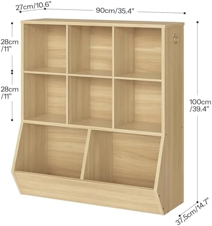 HOOBRO Kids Bookshelf, Toy Storage Organizer, Toy Organizers and Storage with 8 Cubicles, Bookcase Footboard, Bookshelf for Kids Room, for Playroom, Bedroom, Nursery, School, Natural NL35CW01G1
