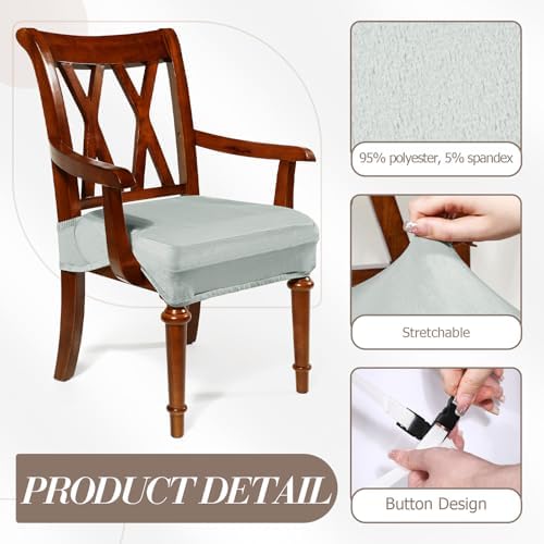 Havawish Extra Wide Dining Chair Seat Covers, Light Gray, Velvet, 1 Pcs