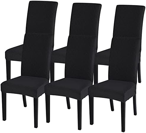 SearchI Dining Room Chair Covers Set of 6, Stretch Jacquard Parsons Chair Slipcovers Removable Washable Kitchen Chair Protector Cover for Dining Room, Hotel, Ceremony (Black Rhombus)