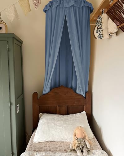 Kids Bed Canopy with Frills Cotton Cover Net for Crib Reading Nook Curtain Hideaway Hanging Round Tent Nursery Bedding Play Room Decor