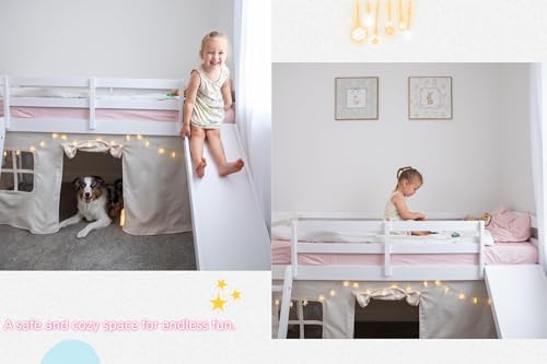 Spirich Solid Wood Kids Twin Loft Bed with Slide and Under-Bed Play Curtain