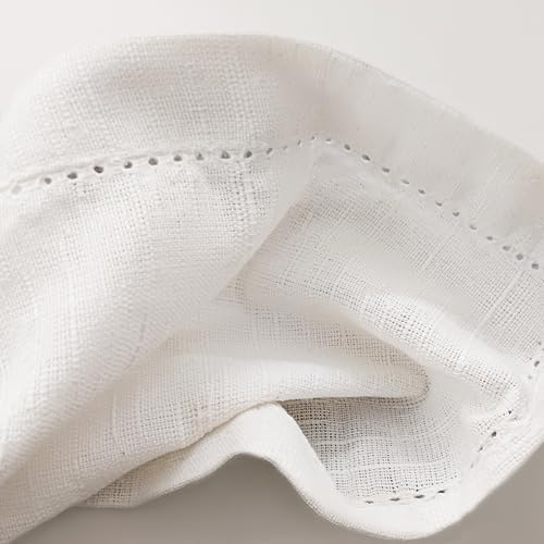 Ramanta Home Hemstitched Cloth Napkins Set of 12 -White, 18x18 Inches